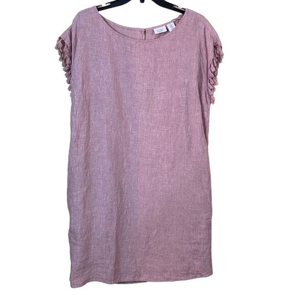 Antibes Blanc Linen Pink Fringe Sleeve Dress Size Medium - Picture 1 of 6